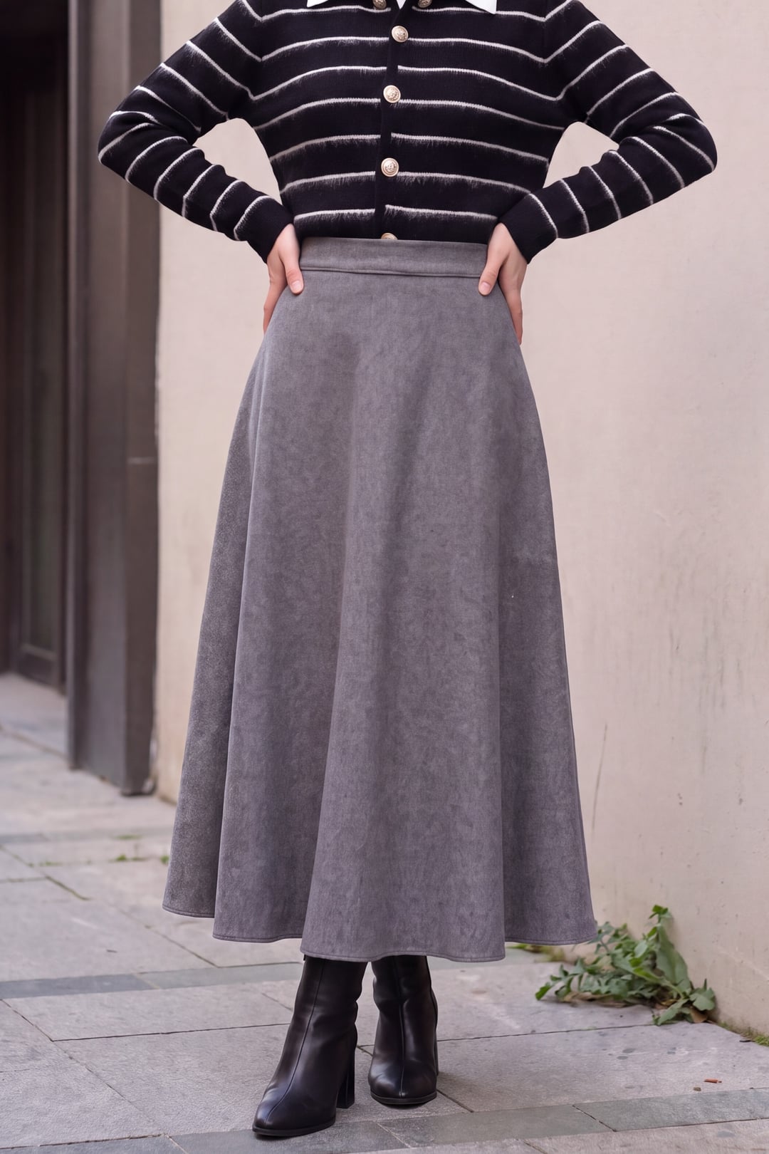 Zippered Felt A-Line Skirt - Dark Grey - Podyumplus - by Peralane