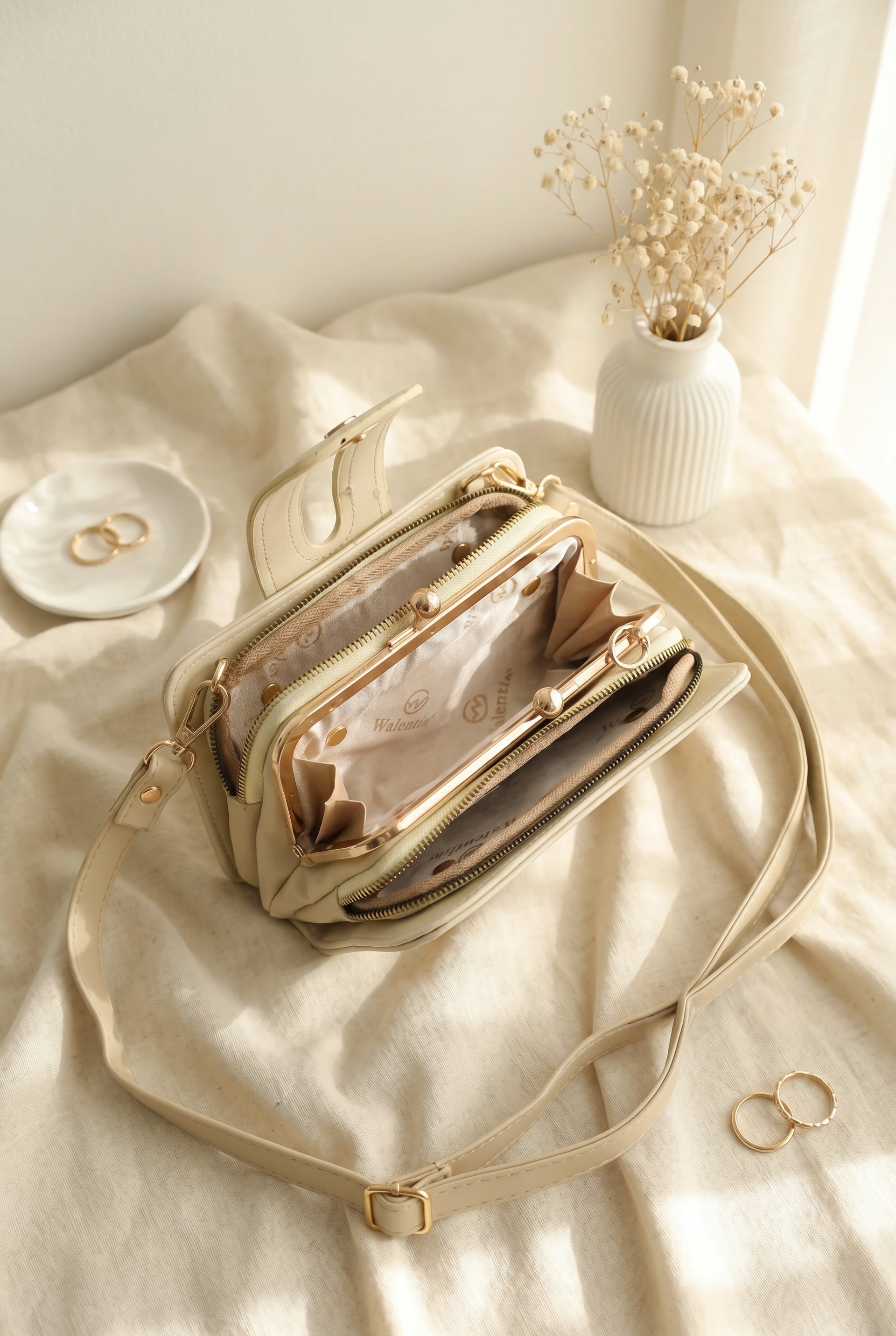Gold Detailing Multi-Functional Hand and Shoulder Bag - Mink - Podyumplus - by Peralane - photo 2