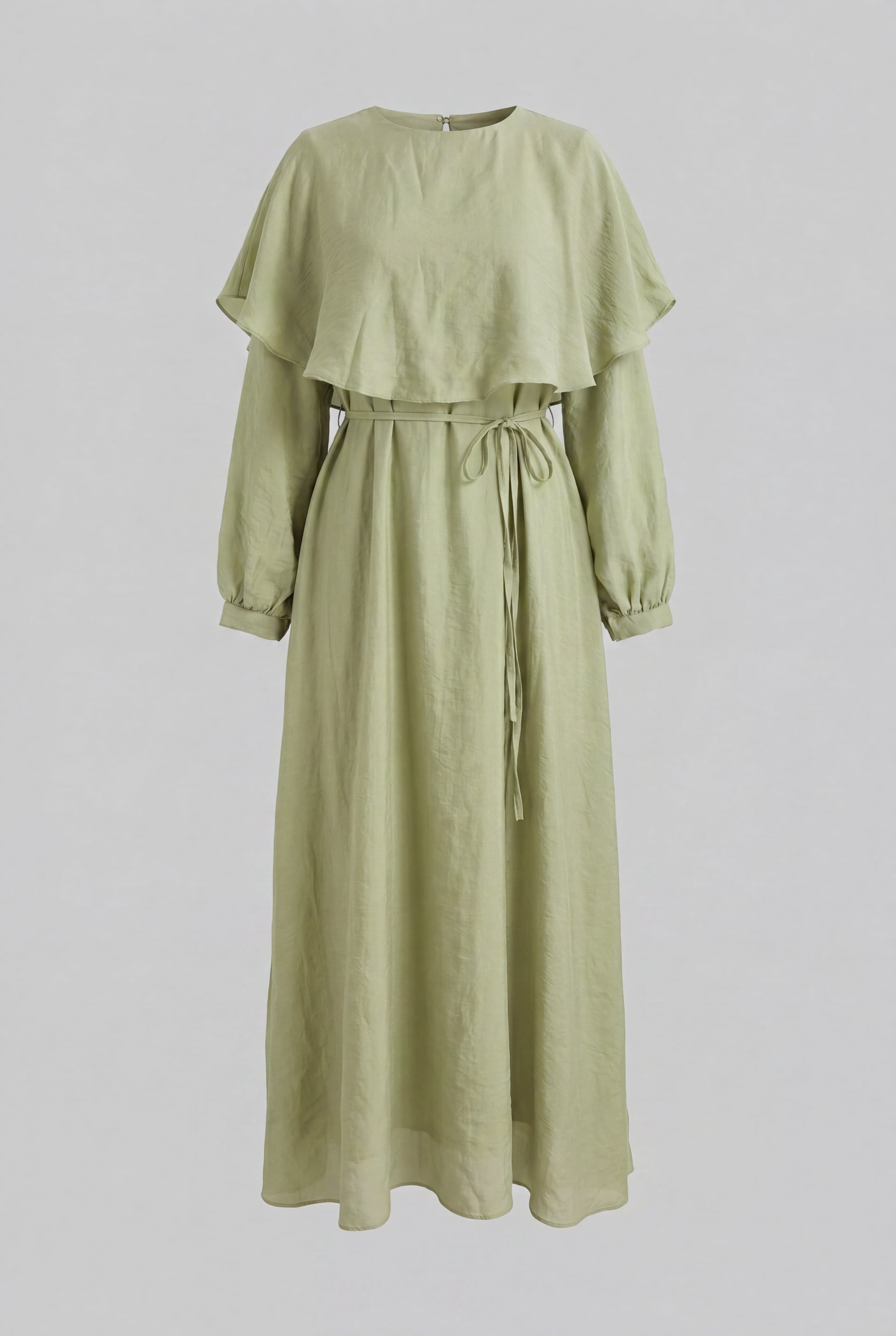 Cape Collar Lined Belted Tulle Modal Dress in Light Green - Podyumplus - by Peralane - photo 5