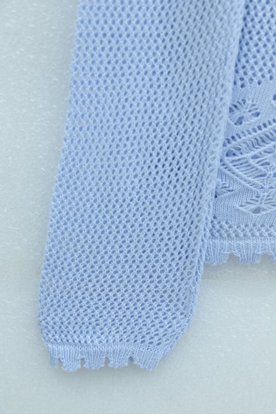 Geometric Patterned Open-Knit Button Cardigan - Baby Blue - Podyumplus - by Peralane - photo 7