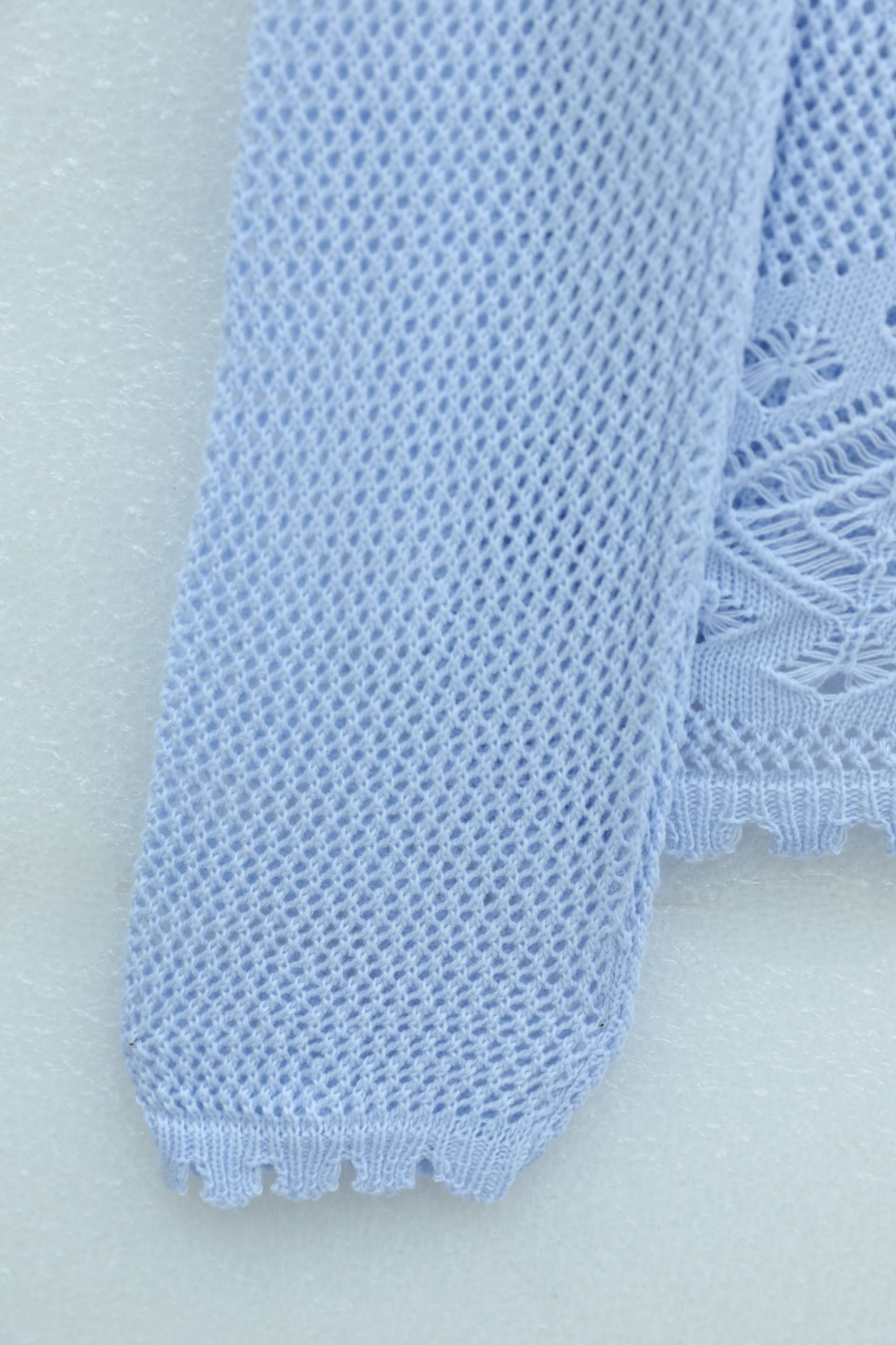 Geometric Patterned Open-Knit Button Cardigan - Baby Blue - Podyumplus - by Peralane - photo 7