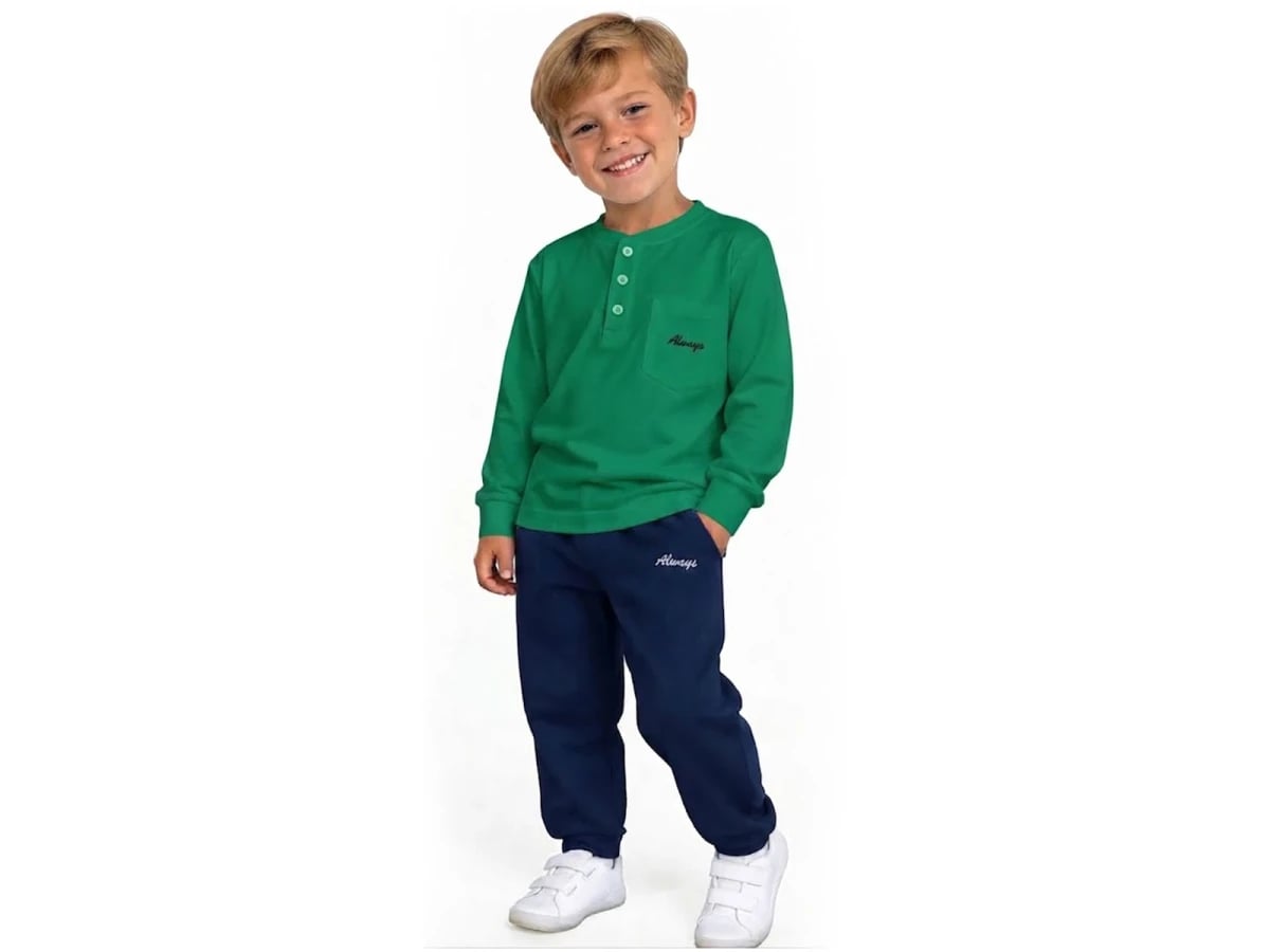 Always Print Boys' Sleepwear Set - Green & Navy - Palm Life - by Peralane