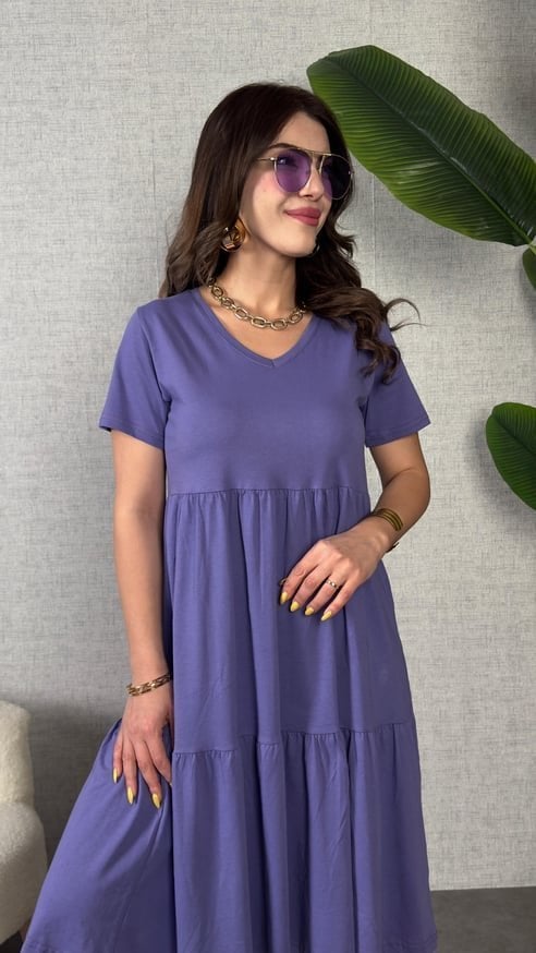 Women's Short Sleeve V-Neck Viscose Dress - Janes - by Peralane