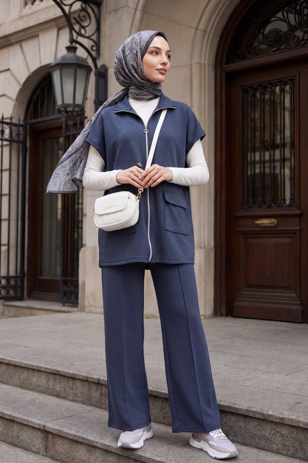 Stand Collar Zip-Up Two-Piece Set with Pockets - Smoke - Podyumplus - by Peralane - photo 3