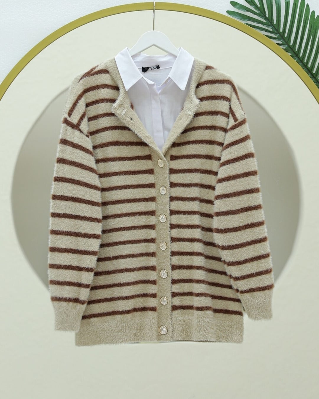 Women's Striped Button-Front Knit Cardigan - Brown - Podyumplus - by Peralane - photo 5