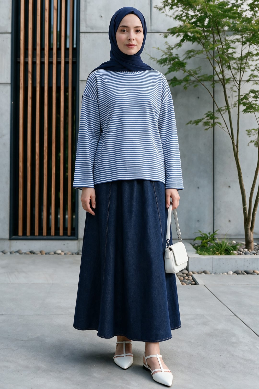 Stripe Viscose Sweatshirt with Crew Neck - Indigo - Podyumplus - by Peralane - photo 3