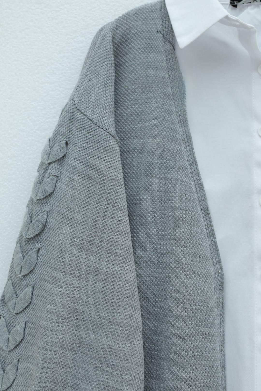 Grey Braided Sleeve Relaxed Knit Cardigan - Podyumplus - by Peralane - photo 6