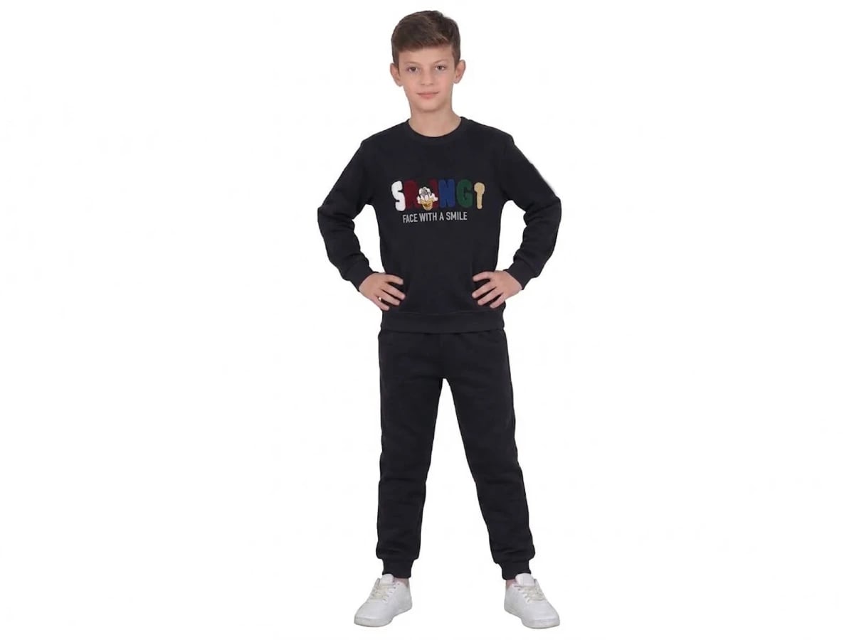 Face Print 3-Stripe Fleece Boys' Tracksuit Set - CMK - by Peralane