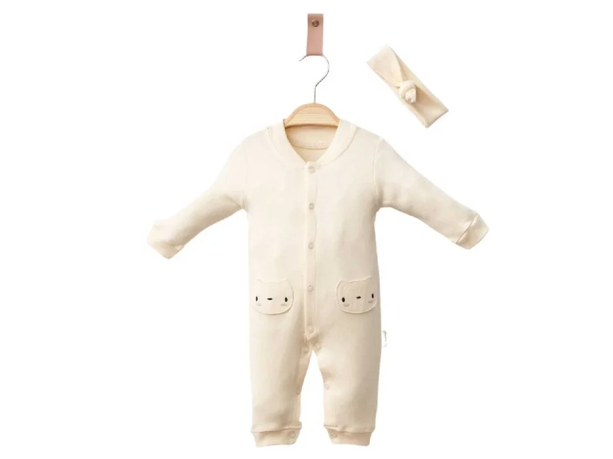 3-Pack White Baby Rompers with Headband - Pookie - by Peralane