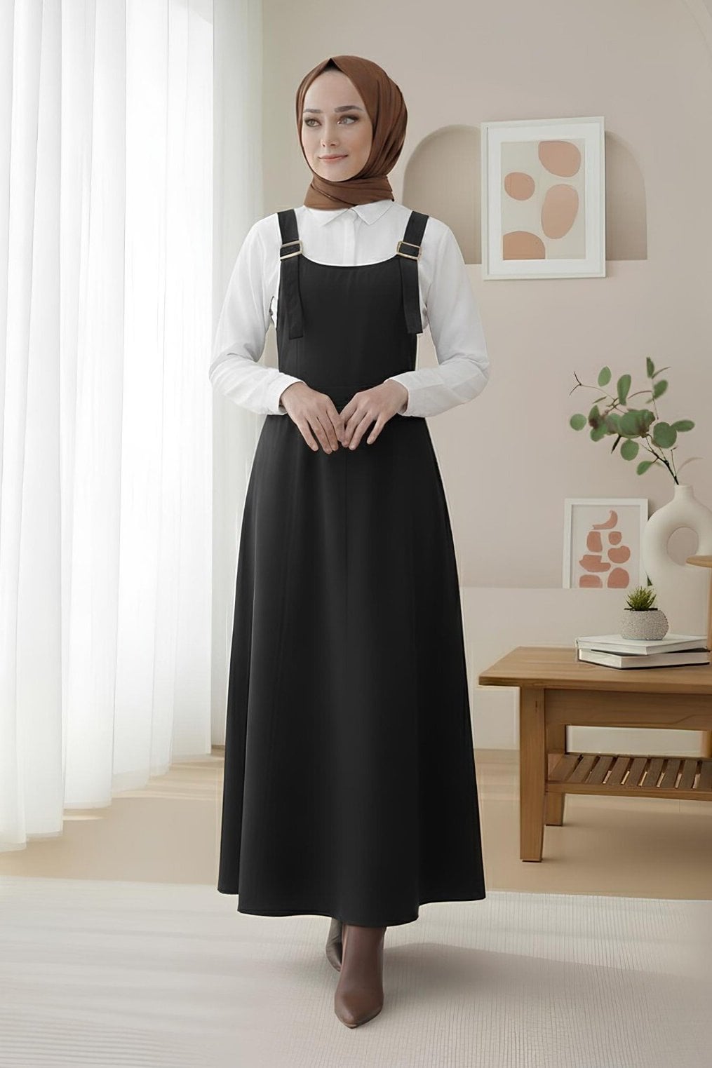 Half-Zip Gabardine Jumper Dress - Black - Podyumplus - by Peralane