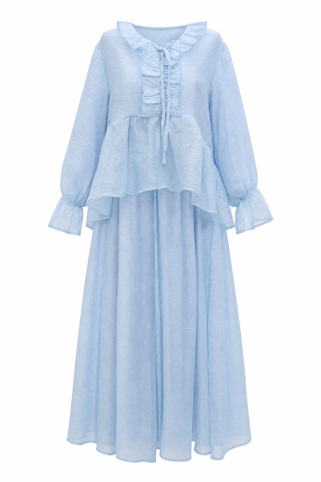 Tie-Front Ruffled Sheer Voile Co-ord Set in Light Blue - Podyumplus - by Peralane - photo 5