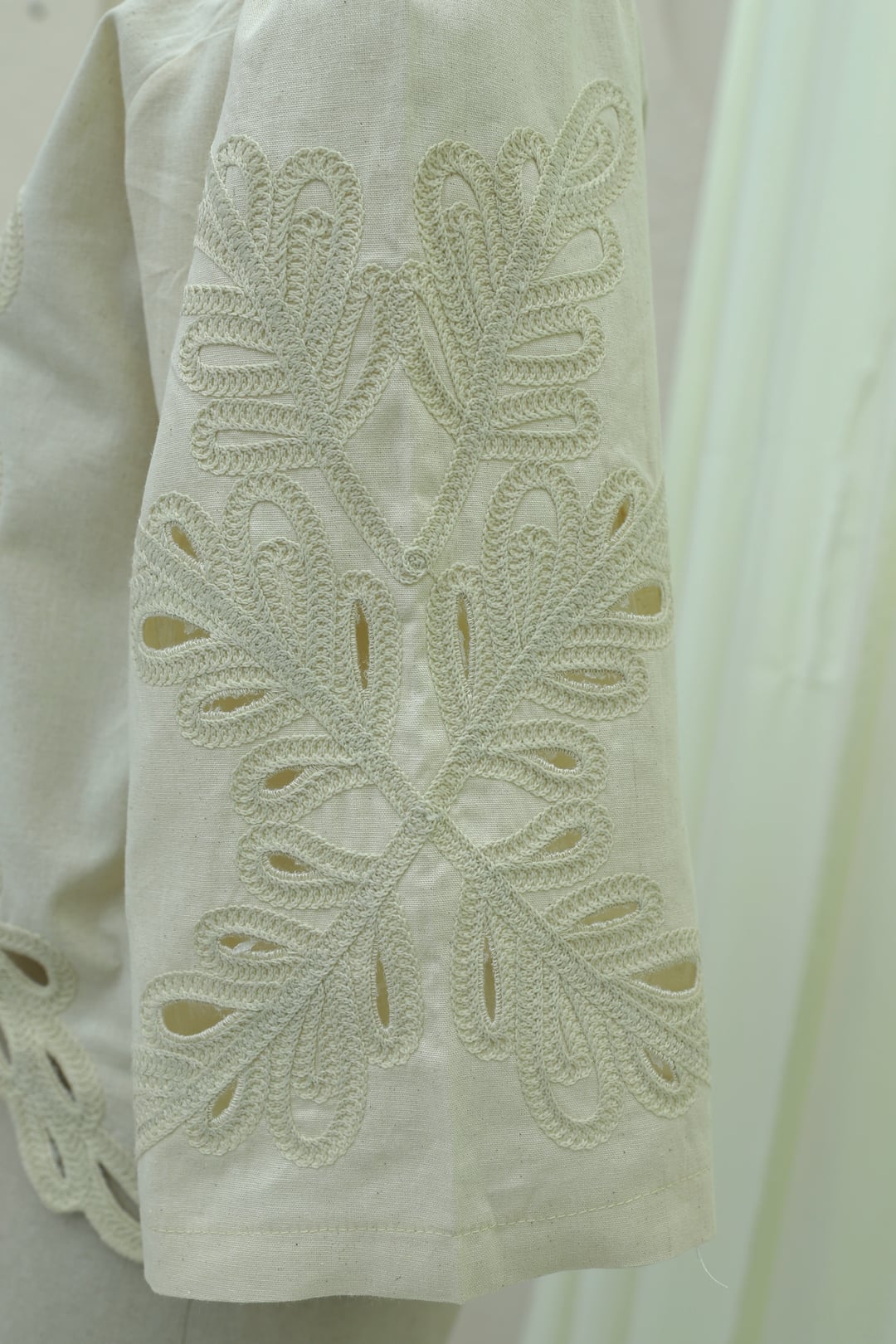 Cream Embroidered Wide-Sleeve Linen Look Blouse - Podyumplus - by Peralane - photo 9