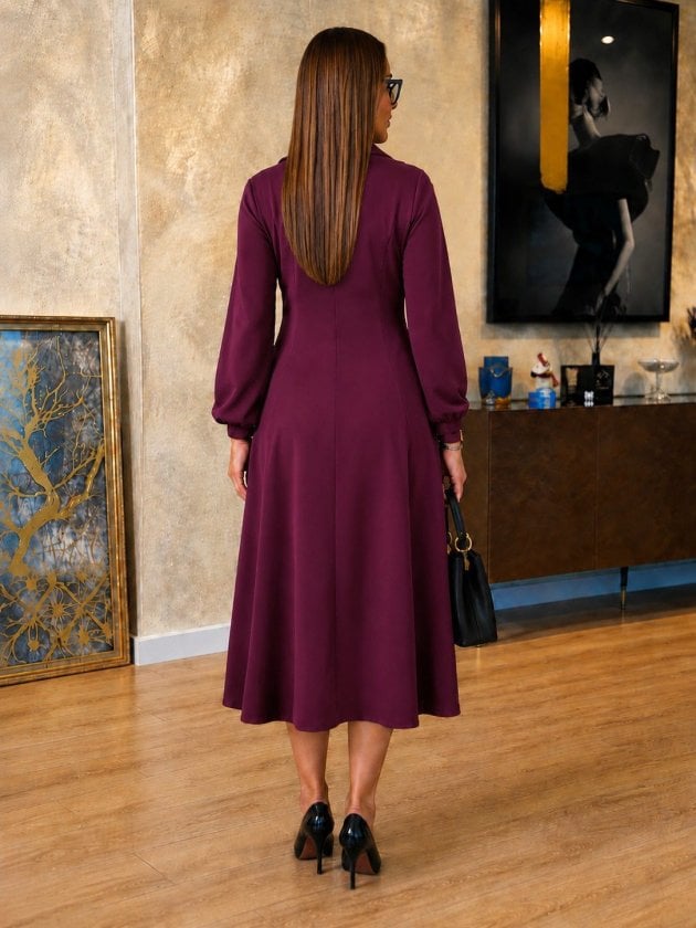 Women's Long Sleeve Zip Flared Midi Viscose Two-Thread Dress - Janes - by Peralane - photo 3