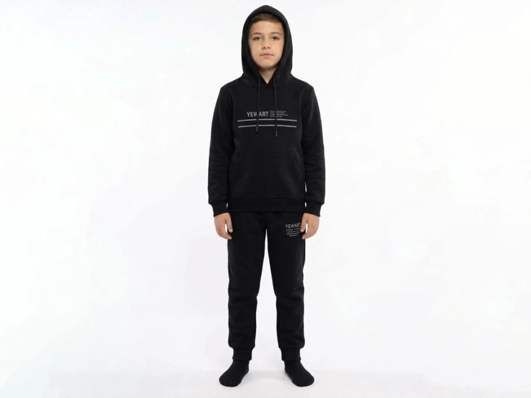 Boys' Hooded Tracksuit Set with Print - Black - Koska - by Peralane