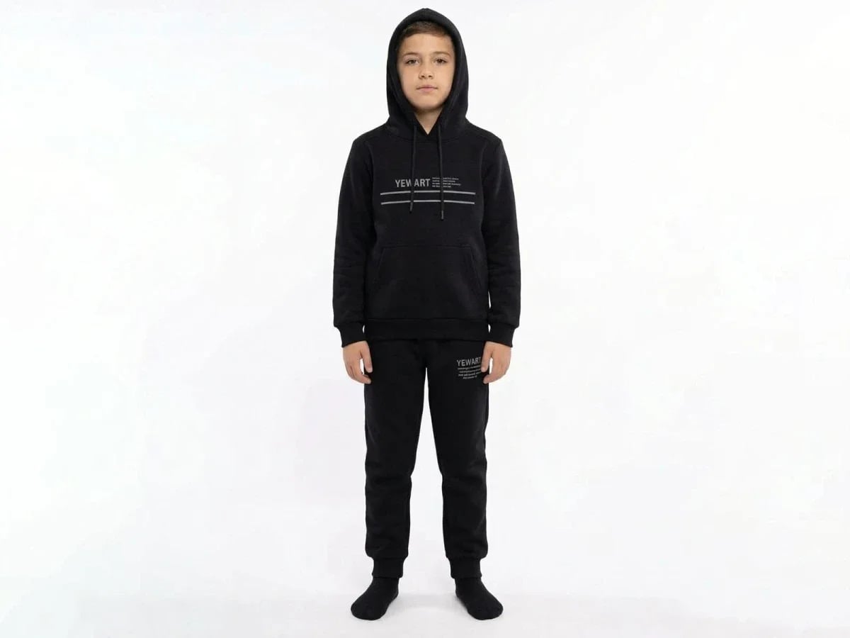 Boys' Hooded Tracksuit Set with Print - Black - Koska - by Peralane