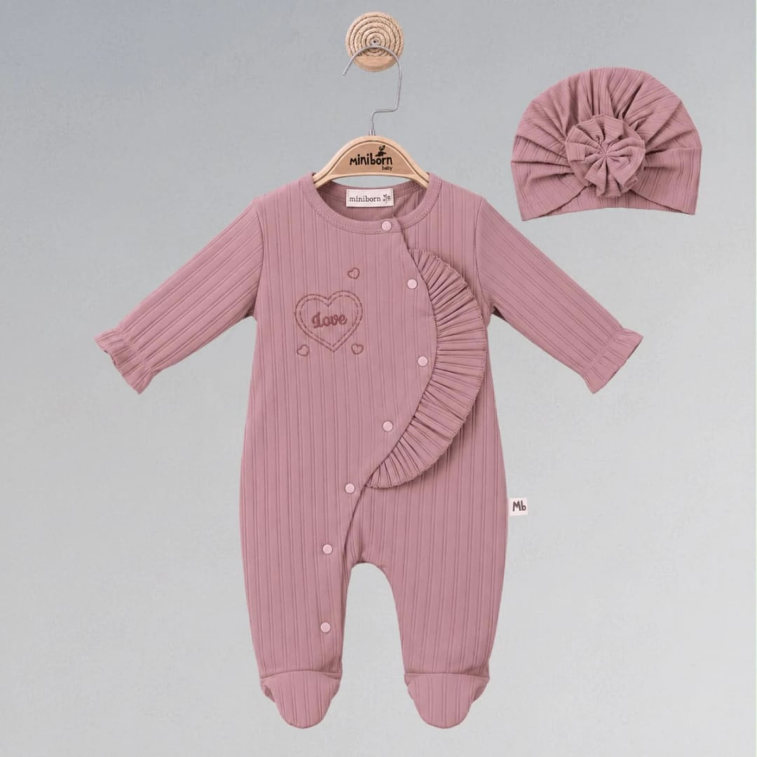 Baby Romper and Hat Set – Dusty Rose – Pack of 3 - Miniborn - by Peralane