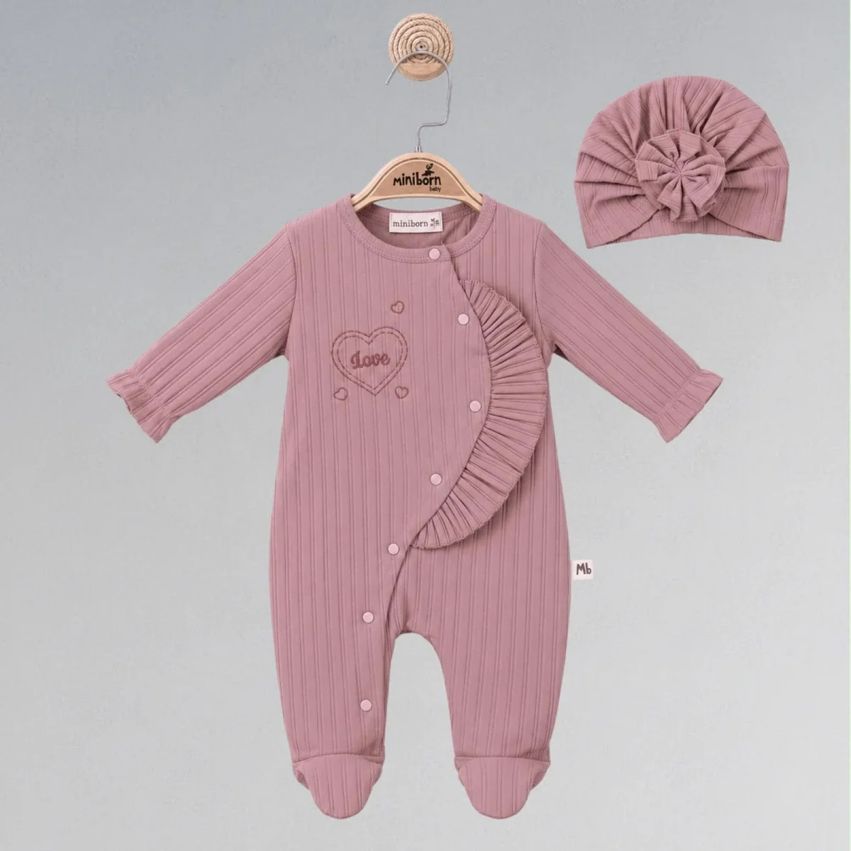 Baby Romper and Hat Set – Dusty Rose – Pack of 3 - Miniborn - by Peralane