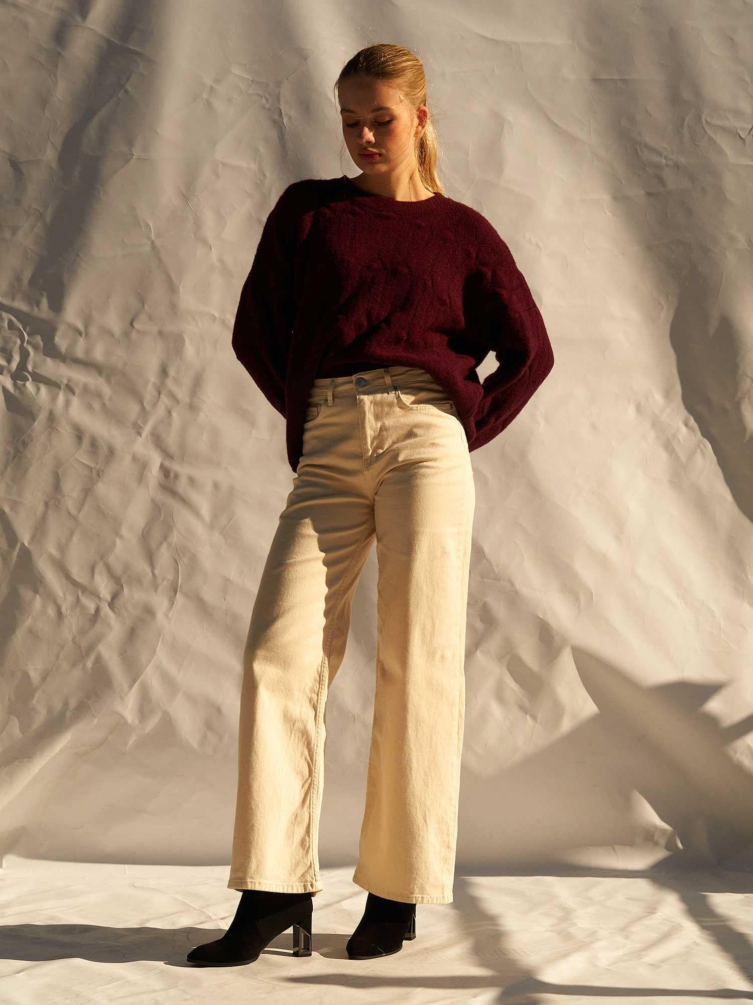 Women's Burgundy Cotton Sweater - Lefon - by Peralane - photo 4