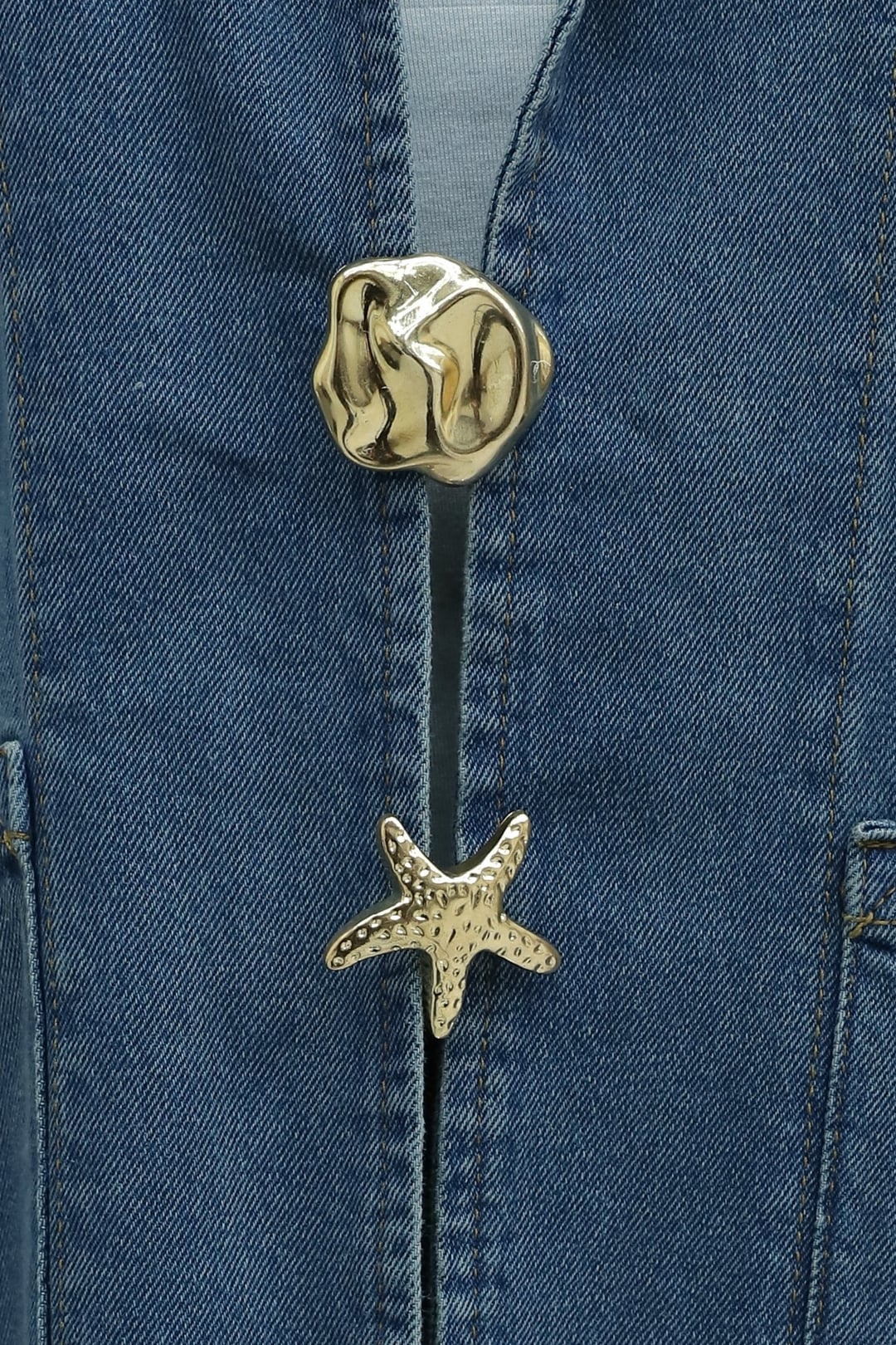 Belted Brooch Pocket Denim Jacket - Tint - Podyumplus - by Peralane - photo 8