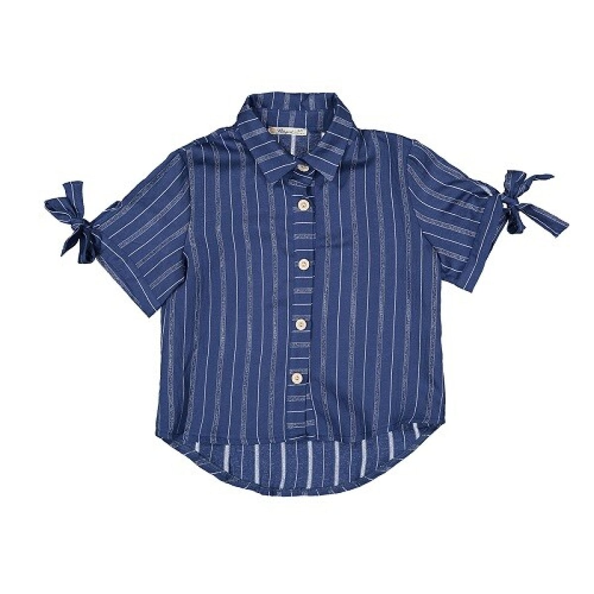 Girls' Navy Blue Pinstripe Collared Shirt 7-10Y Pack of 4 - Busra Bebe - by Peralane