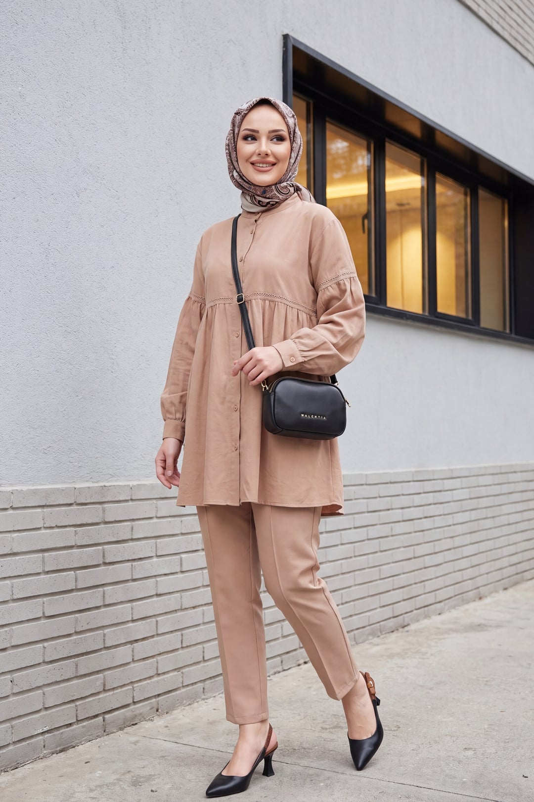 Women's Modest Linen Look Tunic and Trousers Set - Caramel - Podyumplus - by Peralane - photo 5