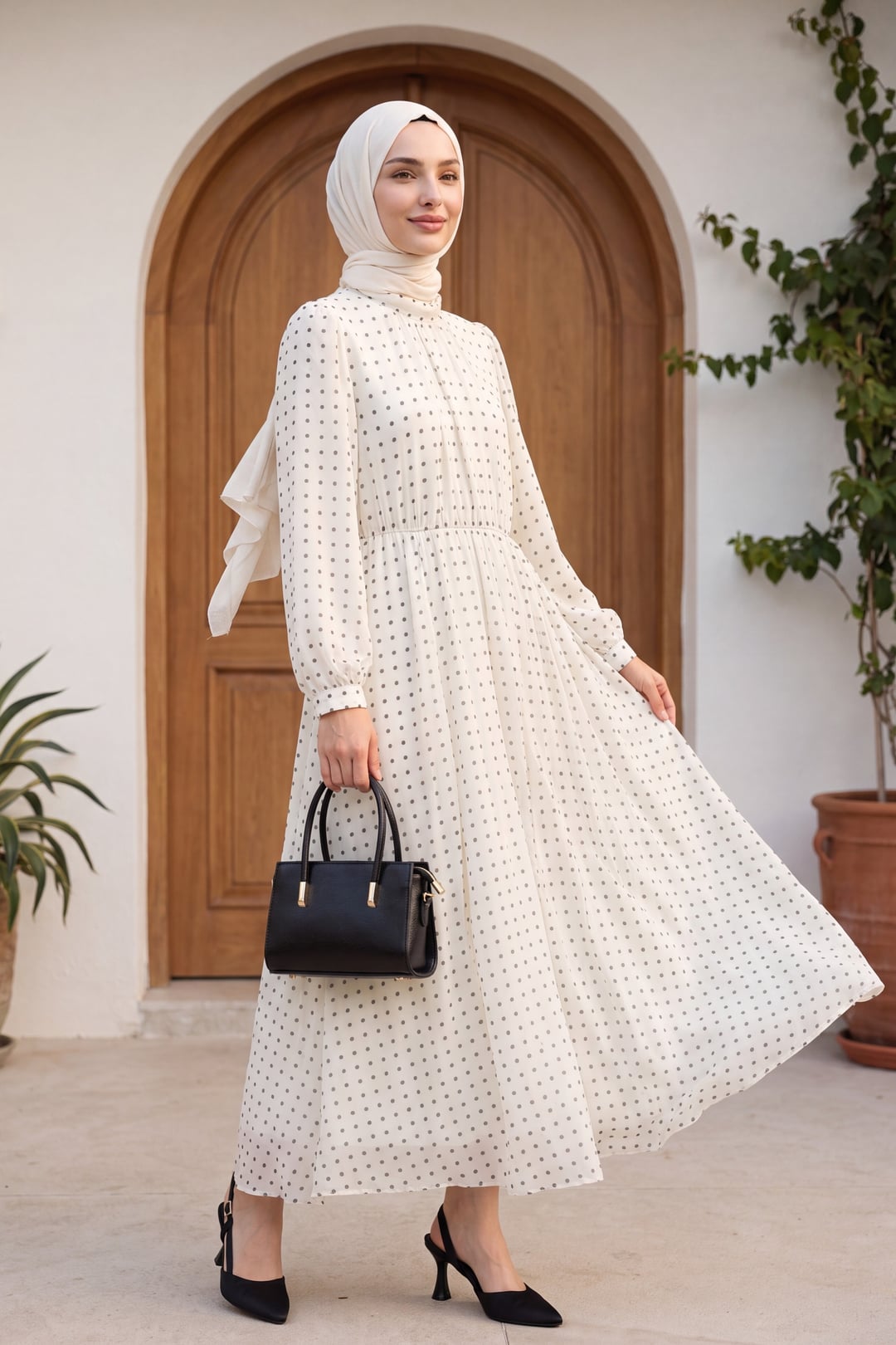 White Polka Dot Long Chiffon Dress with Lined and Elasticated Waist - Podyumplus - by Peralane - photo 2