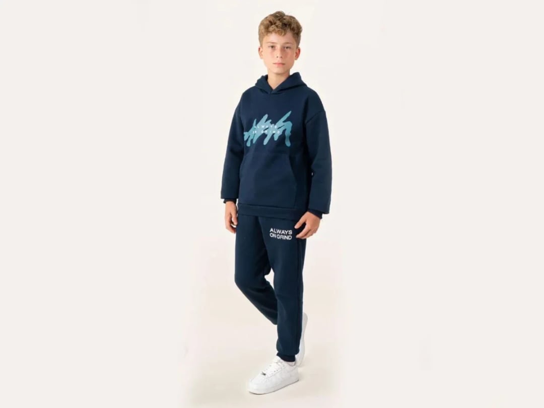 Always Print Hooded Brushed Boys Tracksuit Set - Indigo - Ruhat Kids - by Peralane