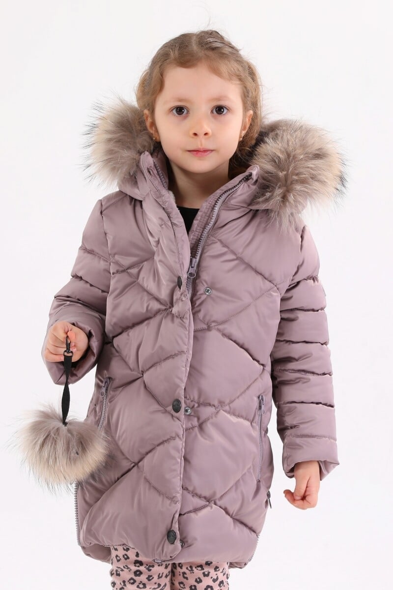 Girls' Puffer Coat with Faux Fur Trim - Mauve - 2-8Y - Benitto Kids - by Peralane