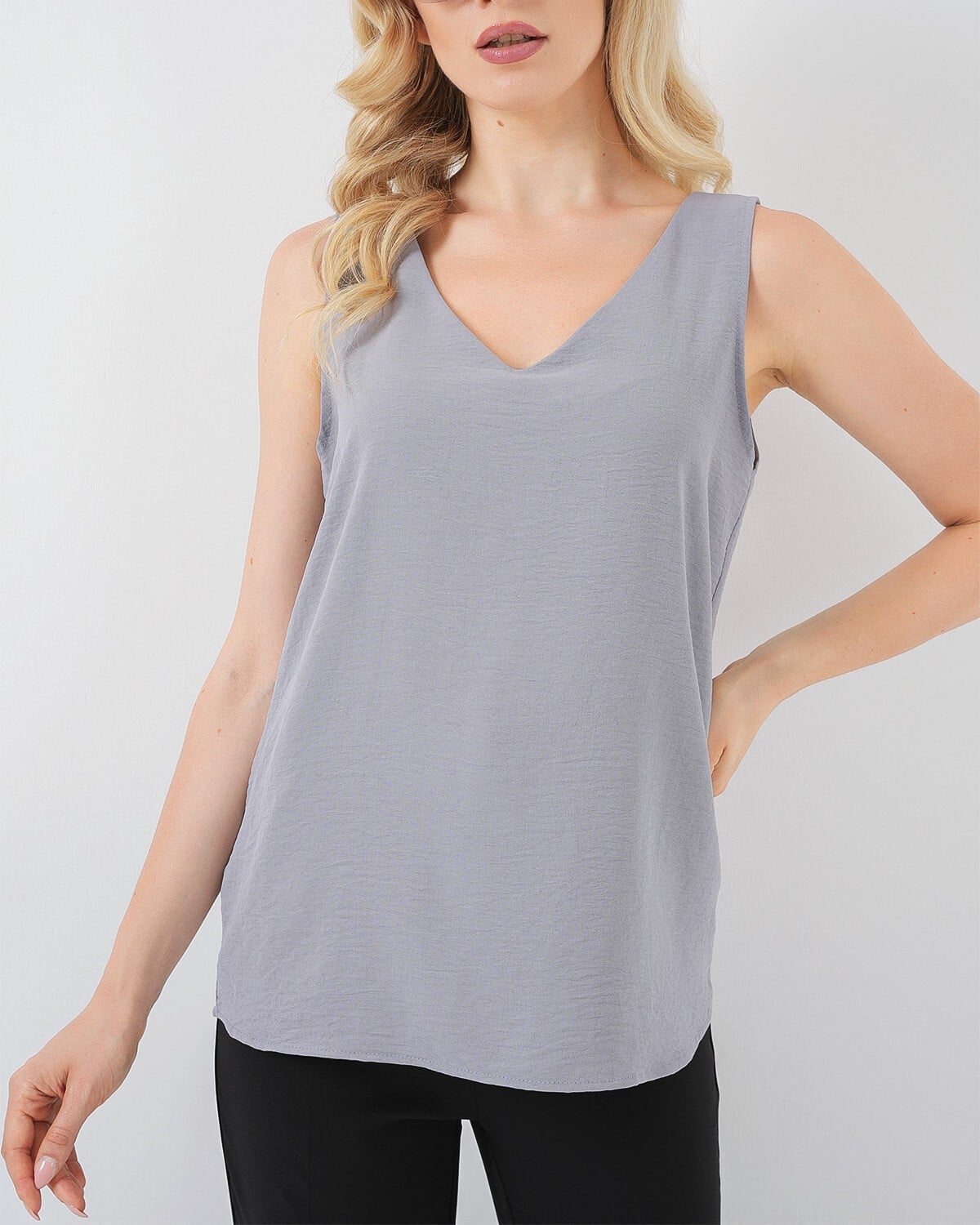 V-Neck Sleeveless Blouse – Light Grey - Bigdart - by Peralane - photo 4