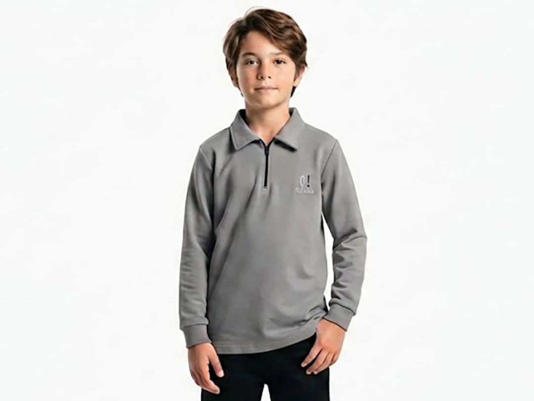 Boys' Grey Quarter-Zip Polo Sweat Shirt - Tanem Kids - by Peralane