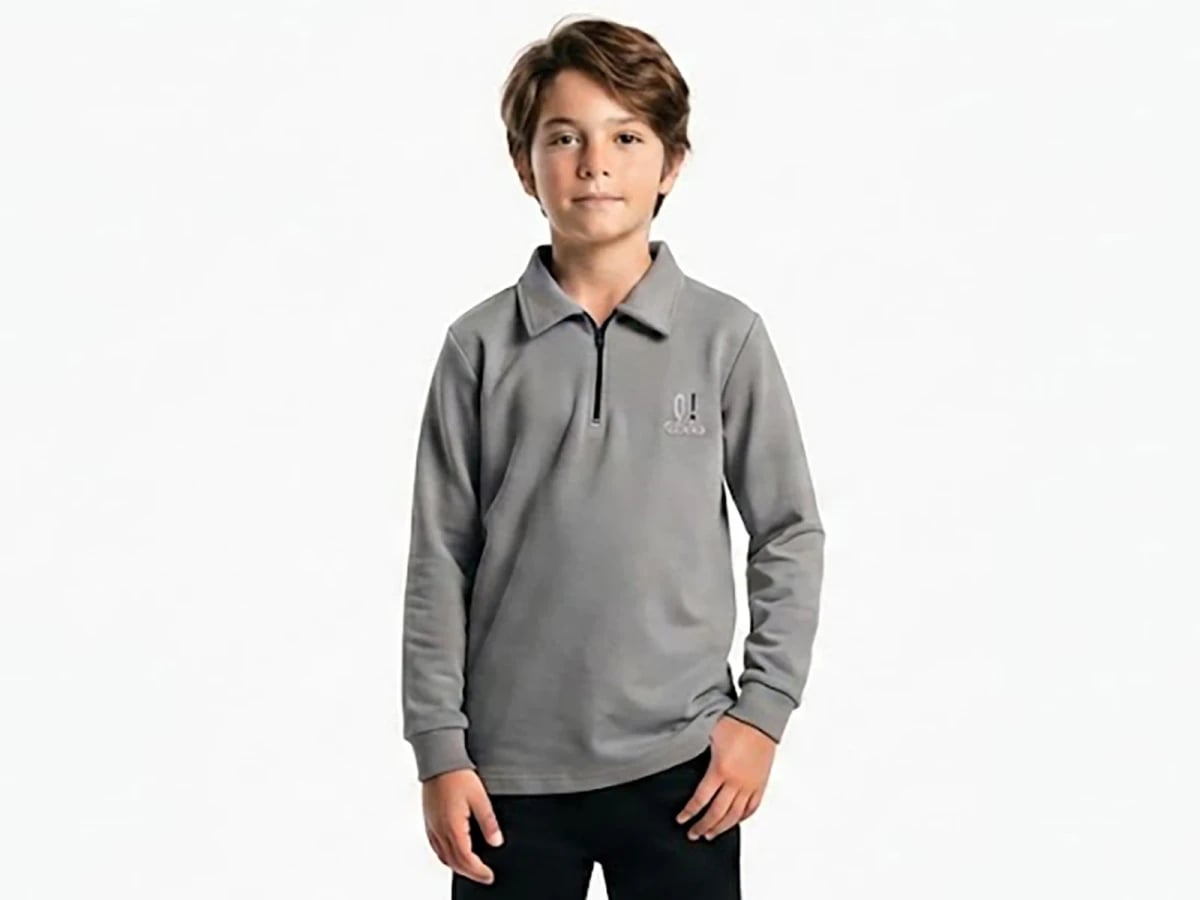 Boys' Long-Sleeve Quarter-Zip Polo Shirt in Grey - Tanem Kids - by Peralane