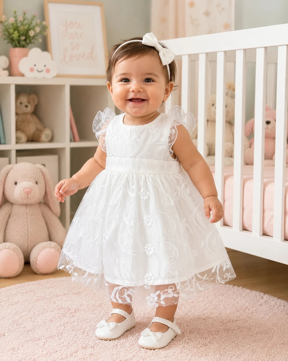 White Lace Baby Girl Dress with Flutter Sleeves - Pack of 4 - Has Bereket - by Peralane
