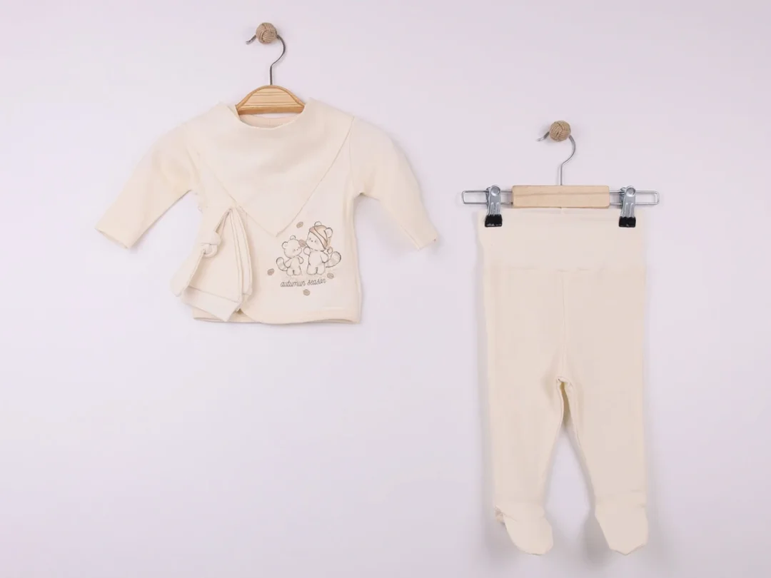 Bear Print Newborn Baby 2-Piece Set - Cream - Esya - by Peralane
