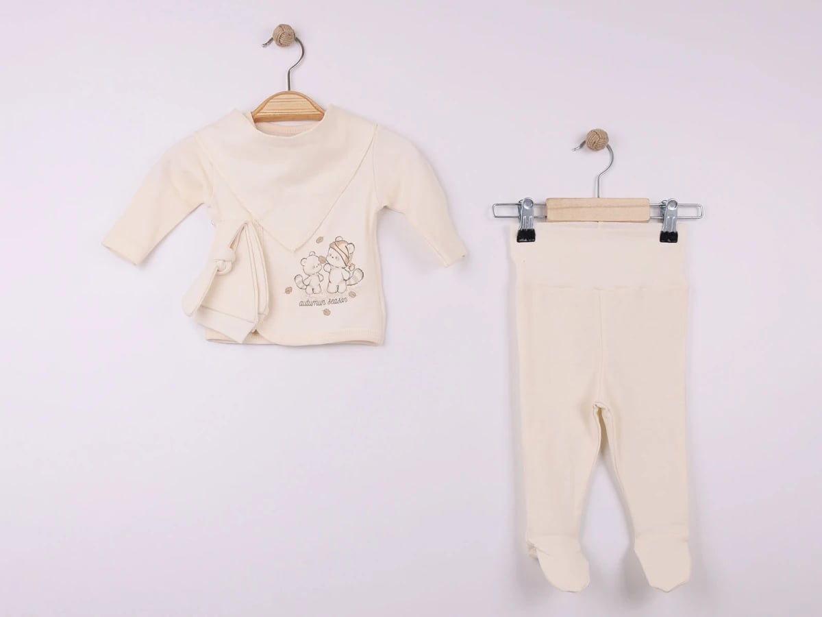 Bear Print Newborn Baby 2-Piece Set - Cream - Esya - by Peralane