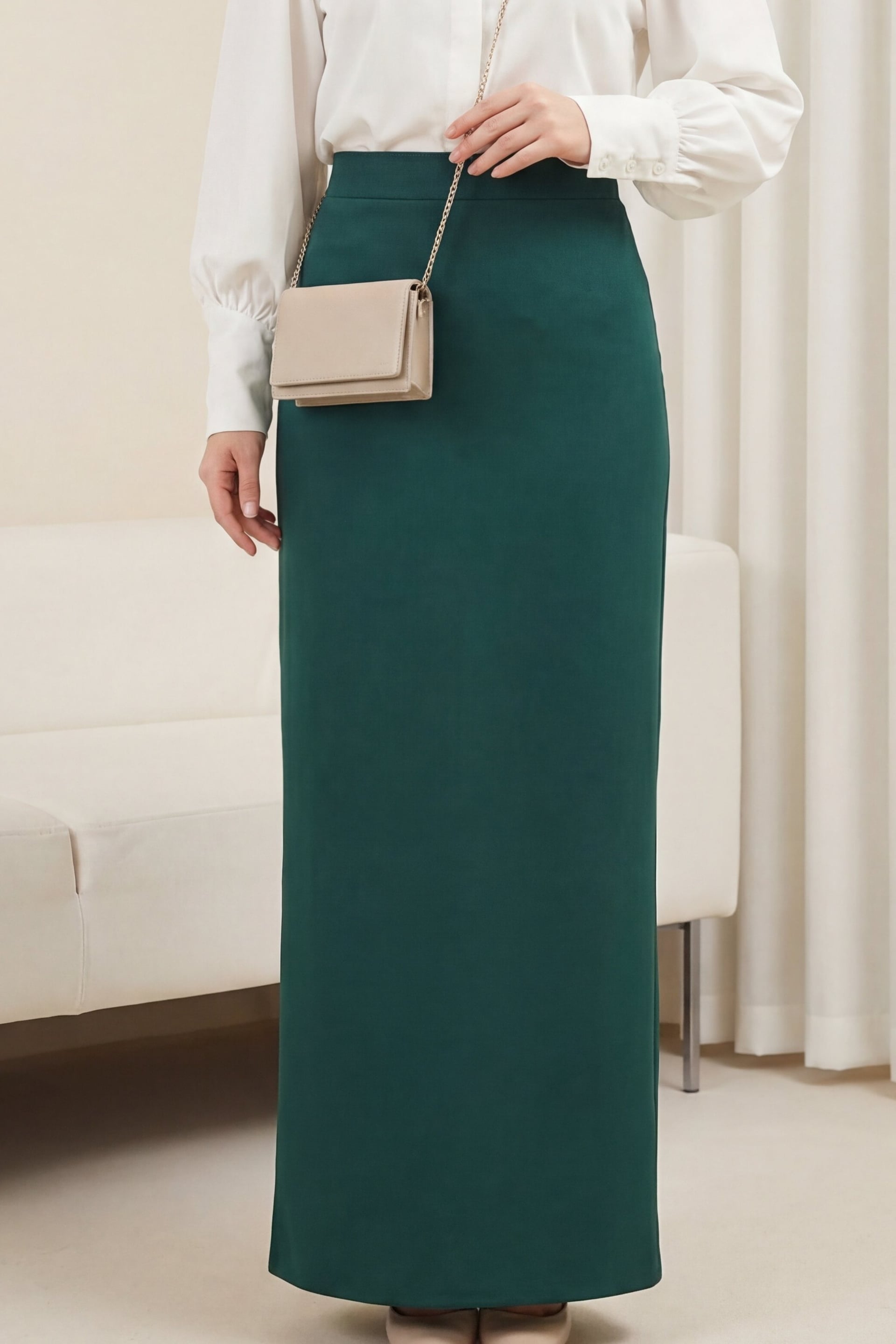 Imported Crepe Pencil Skirt - Emerald Green - Podyumplus - by Peralane