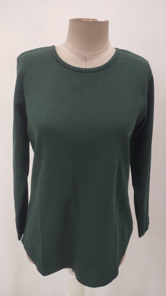 Women's Long-Sleeved Round Neck Back Button Waffle Blouse - Janes - by Peralane - photo 4