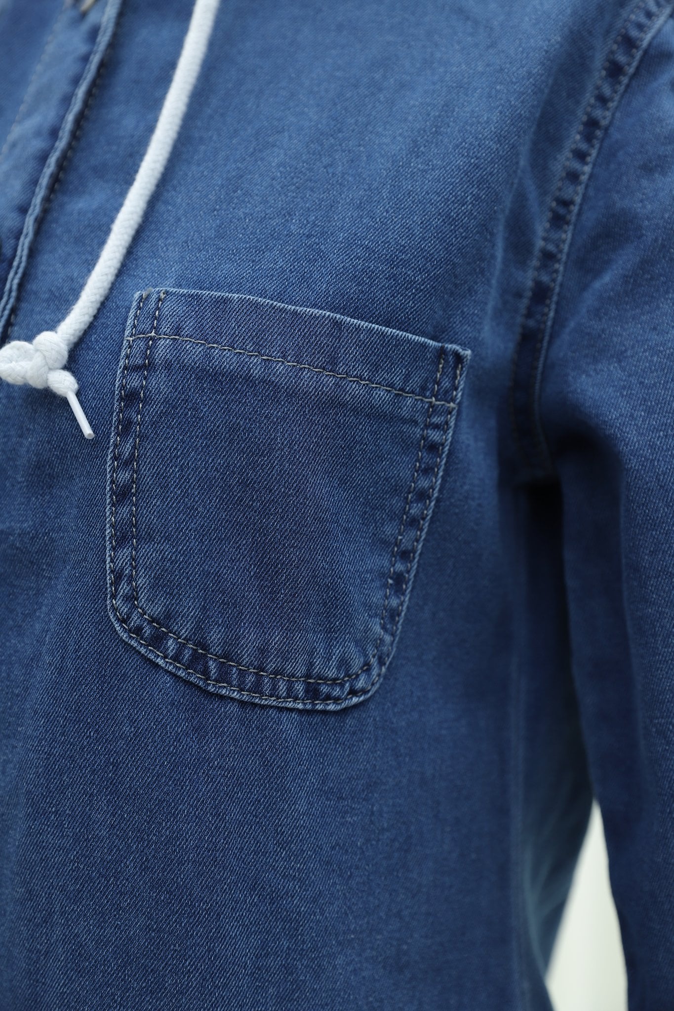 Women's Hooded Denim Trench Coat with Buttoned Pockets - Indigo - Podyumplus - by Peralane - photo 9