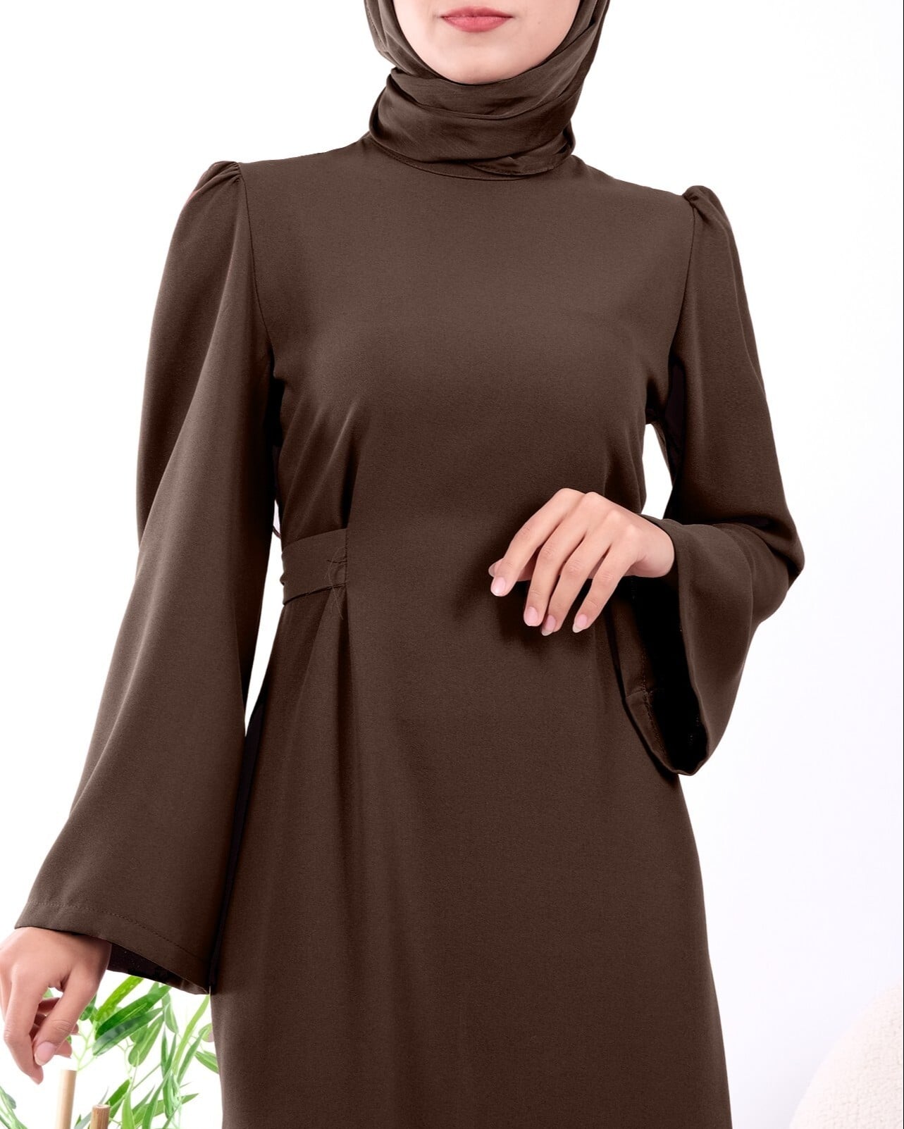 Mandarin Collar Belted Dress - Earth - Podyumplus - by Peralane - photo 2