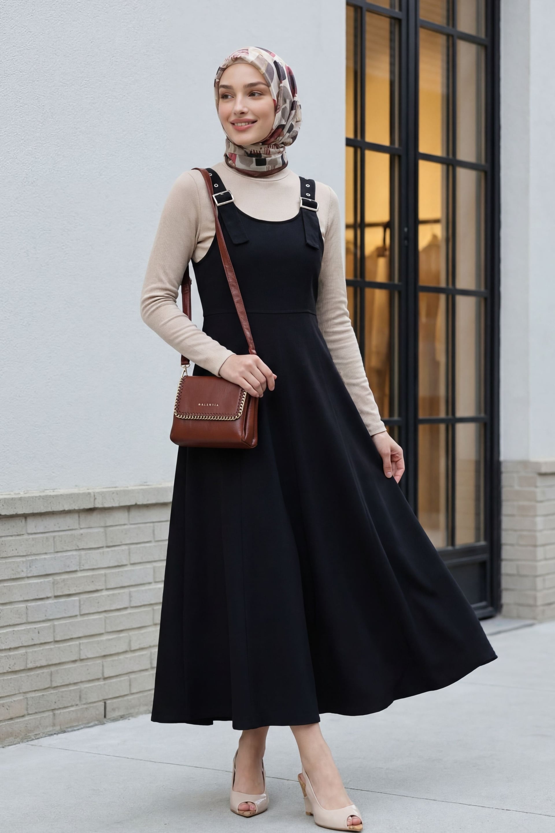Half Zip Strap Gabardine Jumper Dress - Black - Podyumplus - by Peralane - photo 2