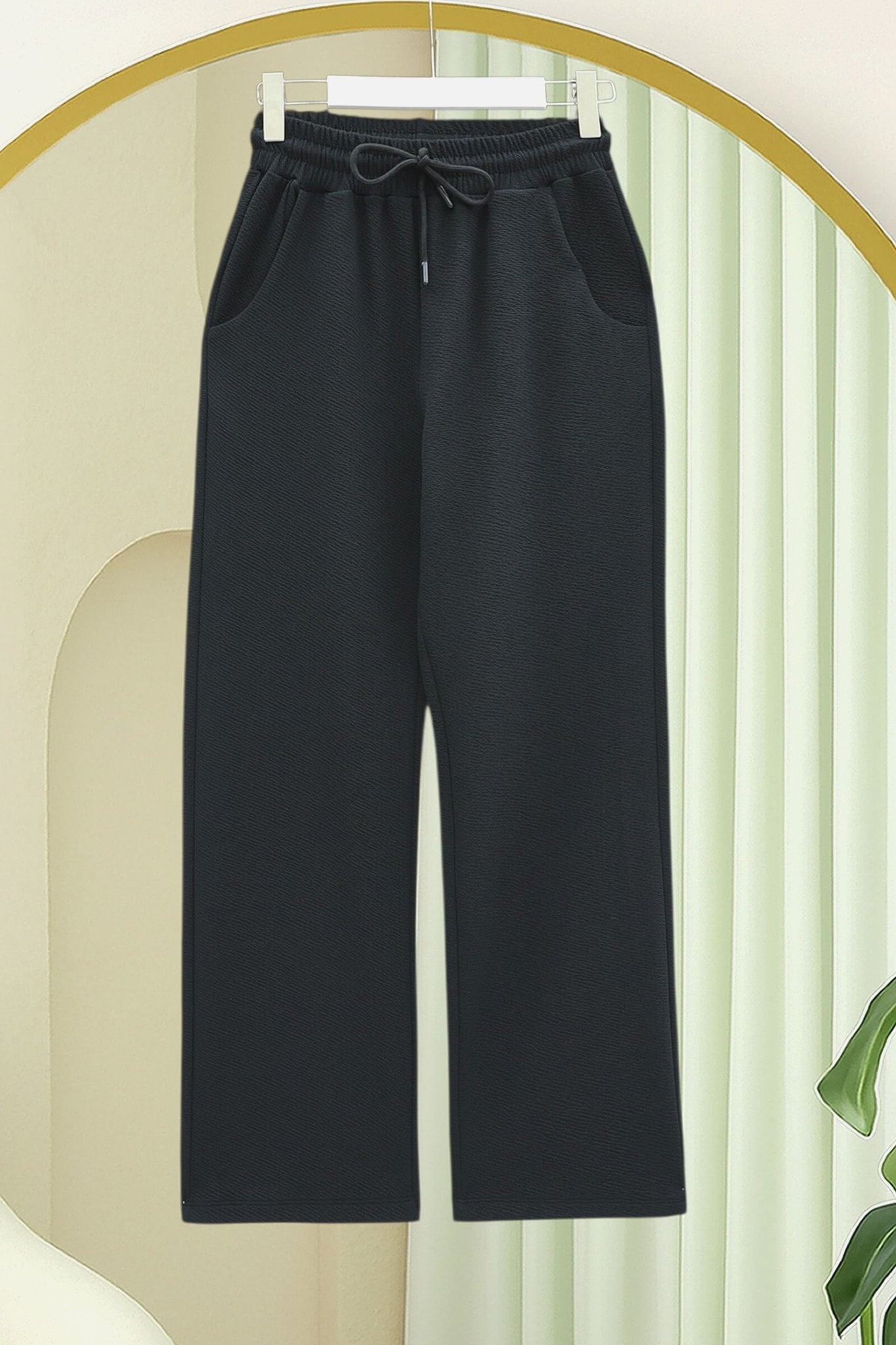 Zara Crepe Trousers with Drawstring Waist and Pockets - Black - Podyumplus - by Peralane - photo 9