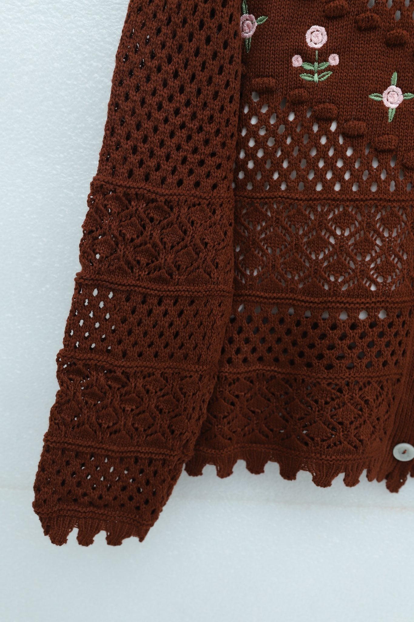 Floral Embroidered Buttoned Knit Cardigan - Terracotta - Podyumplus - by Peralane - photo 6