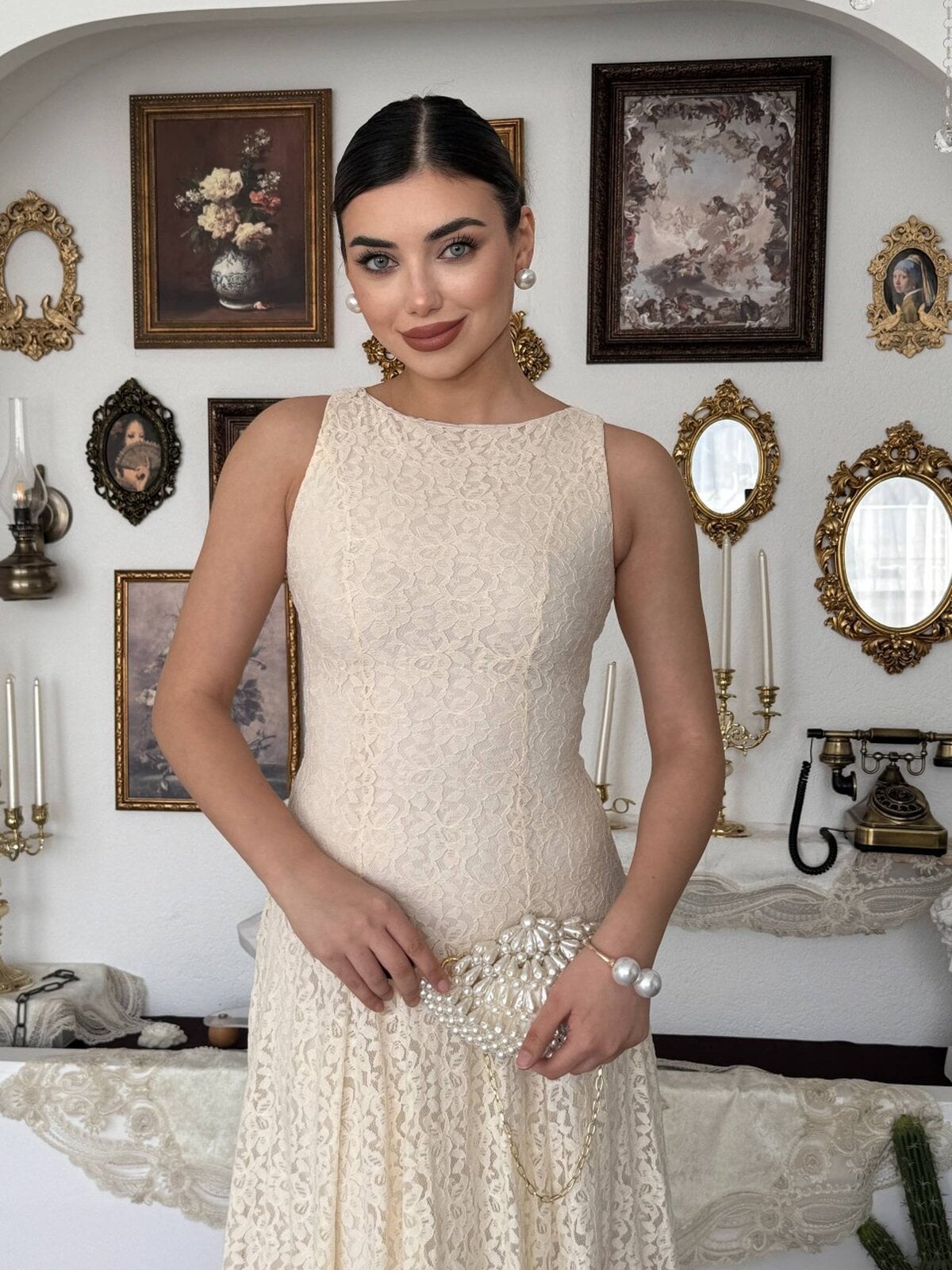 Swer Midi Lace Dress ETK-00910 Beige - Etika - by Peralane - photo 3