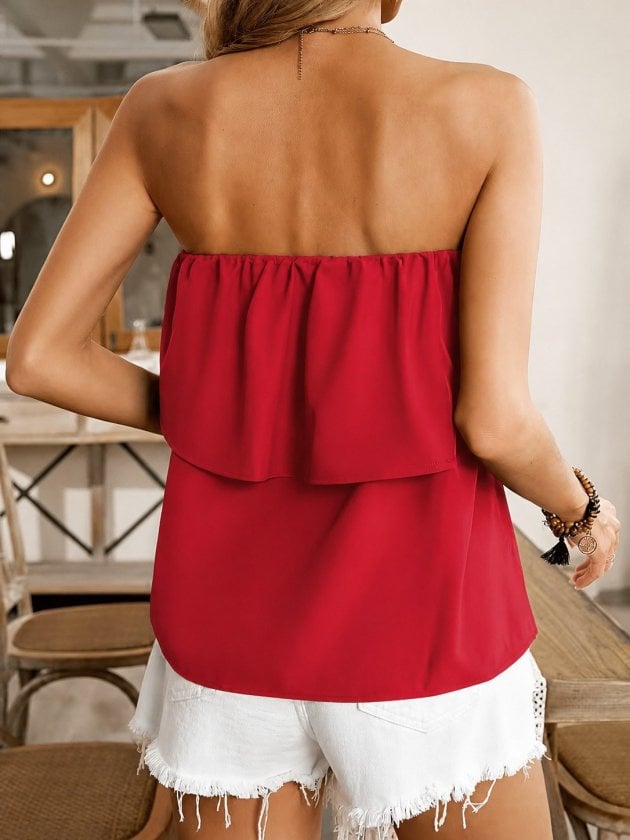Women's Strapless Ruffled Dubai Blouse in Red - Janes - by Peralane - photo 3