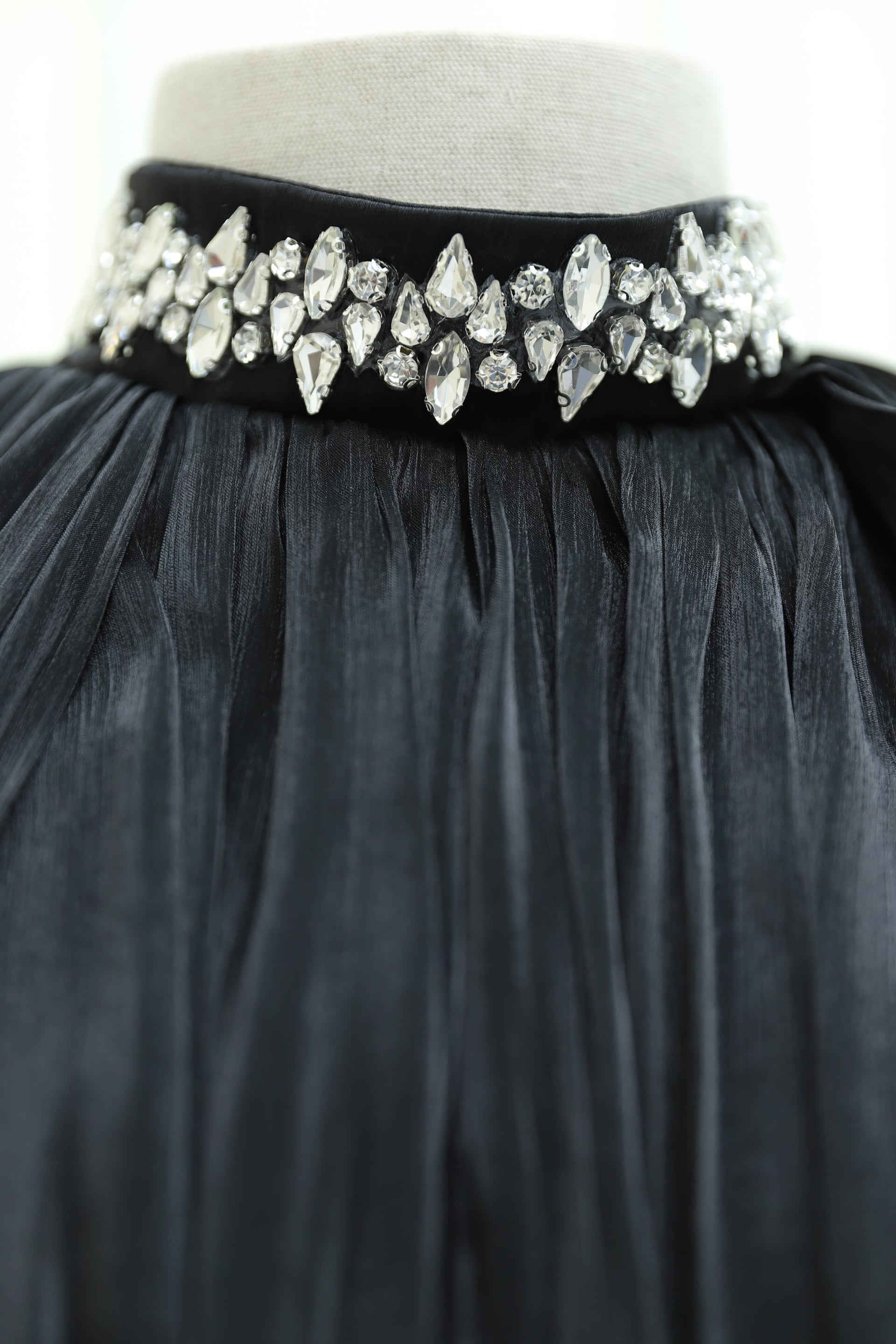 Black Rhinestone Neckline Draped Waist Cape Sleeve Chiffon Evening Dress - Podyumplus - by Peralane - photo 8