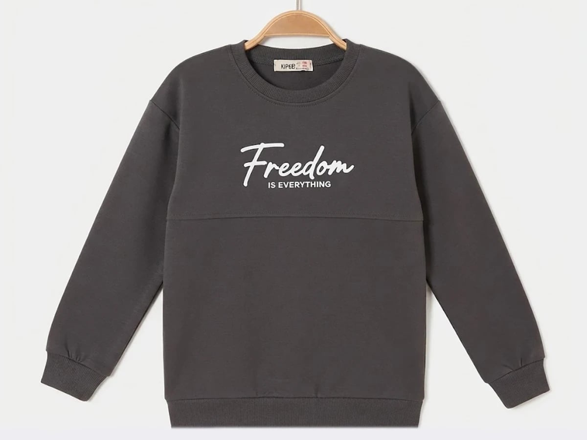 Freedom Printed 3-Thread Fleece Boys' Sweatshirt - Dark Grey | Pack of 4 - Ruhat Kids - by Peralane