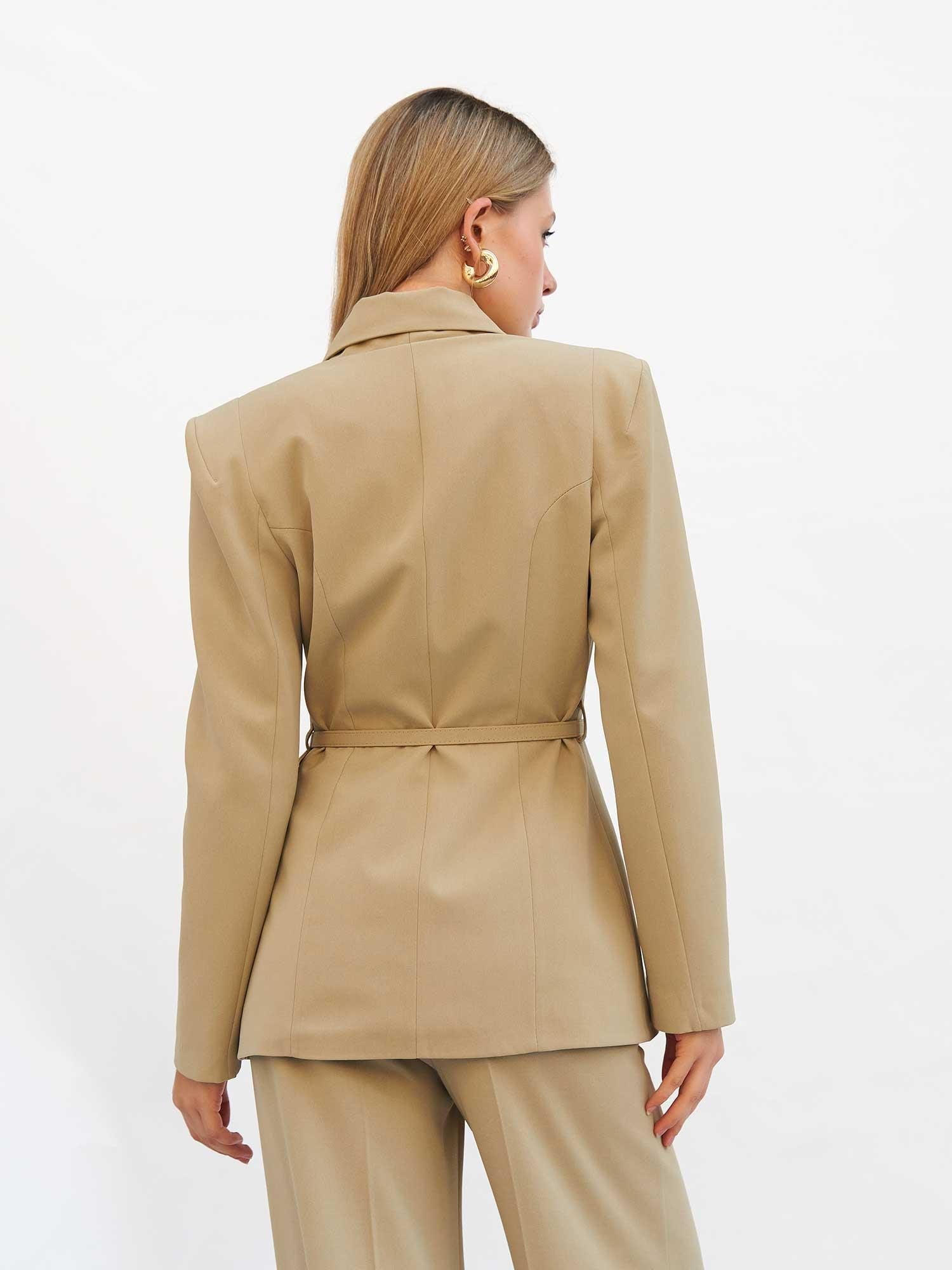 Light Beige Padded Blazer with Belt - Lefon - by Peralane - photo 3