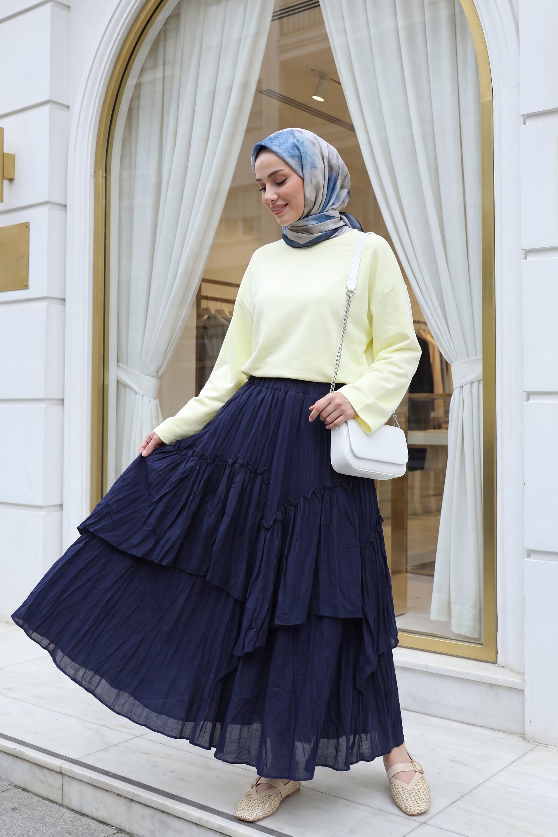 Round Neck Relaxed Jersey Blouse - Light Yellow - Podyumplus - by Peralane - photo 4