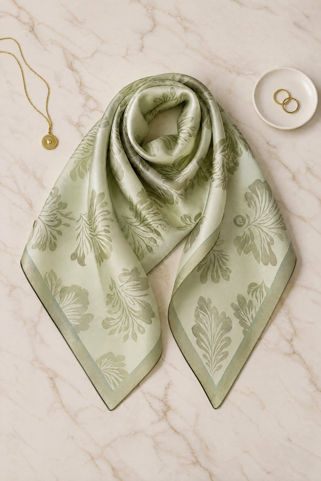 Classic Damask Pattern Soft Scarf - Olive Green - Podyumplus - by Peralane - photo 2