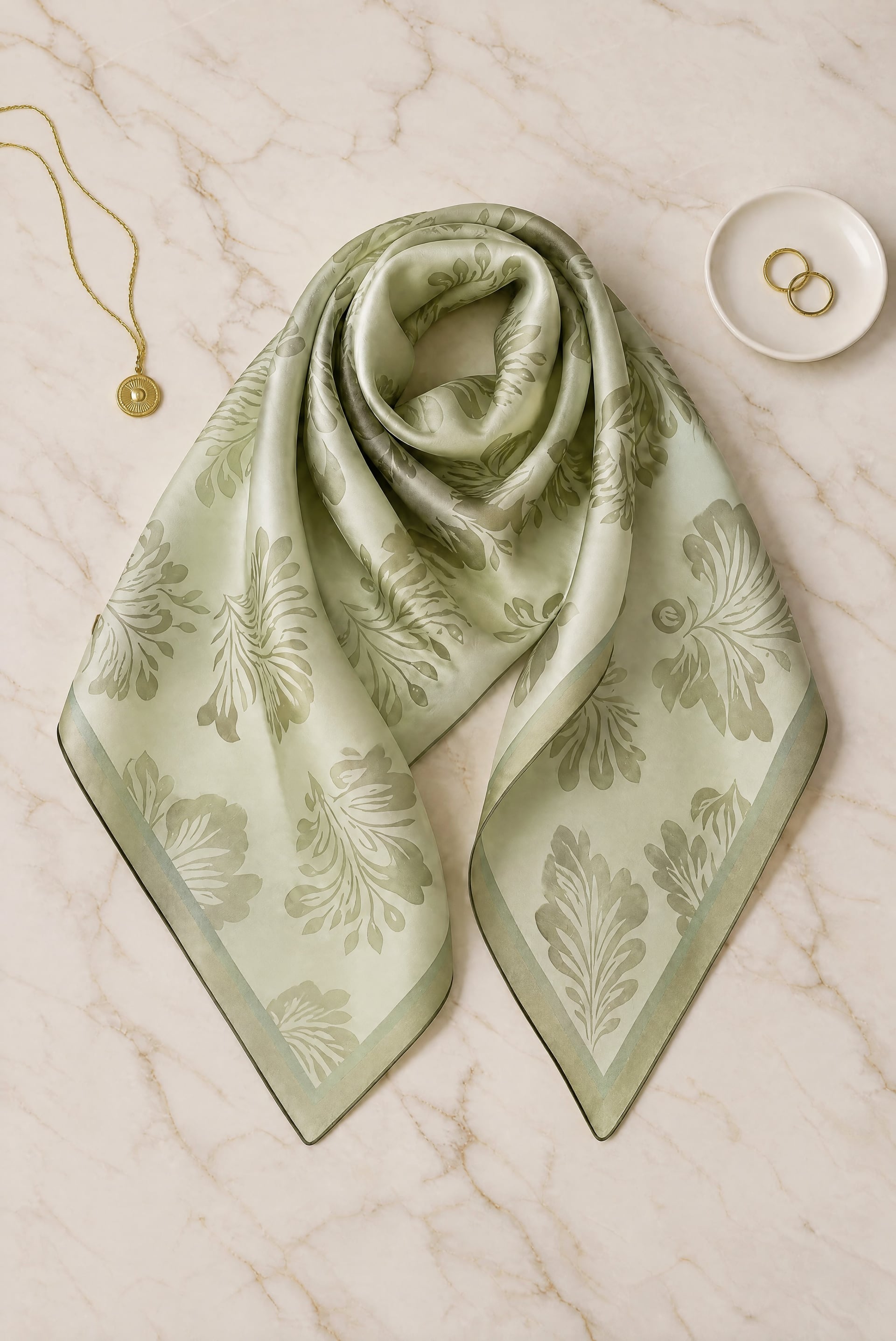 Classic Damask Pattern Soft Scarf - Olive Green - Podyumplus - by Peralane - photo 2