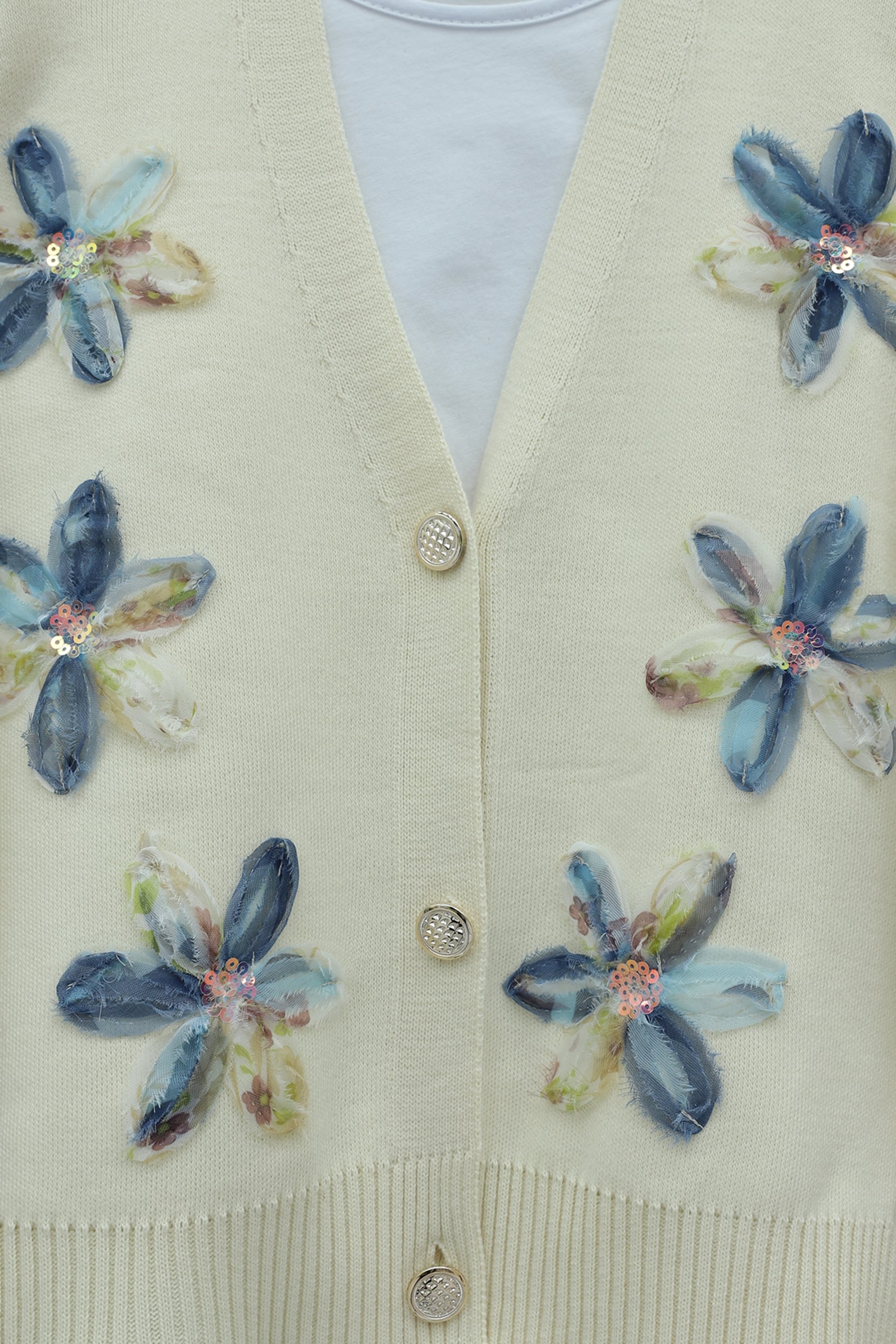 Cream Sequin and Floral Appliqué Buttoned Knit Cardigan – Women's - Podyumplus - by Peralane - photo 5